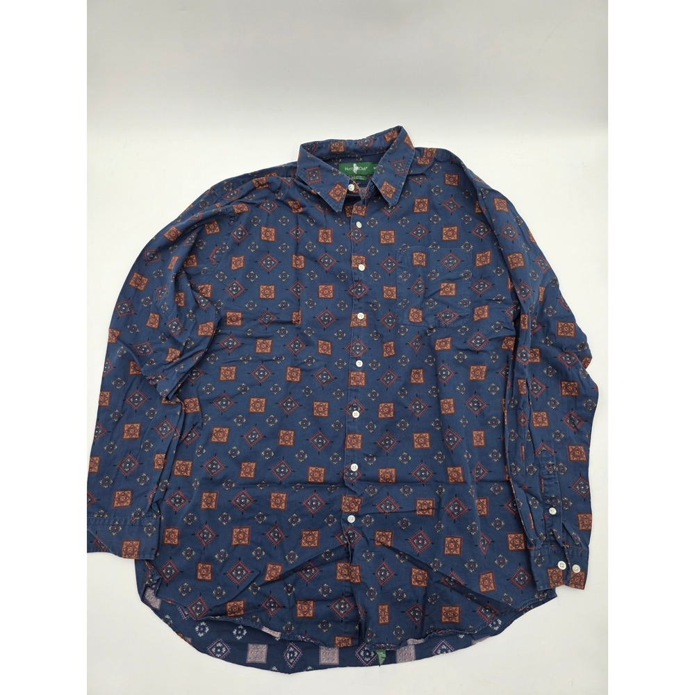 Hunt Club Mens Long Sleeve Button Down Shirt XL Tall Geometric Print Casual